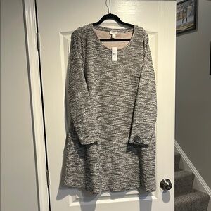 LOFT Gray A-Line Long Sleeve Sweater Dress